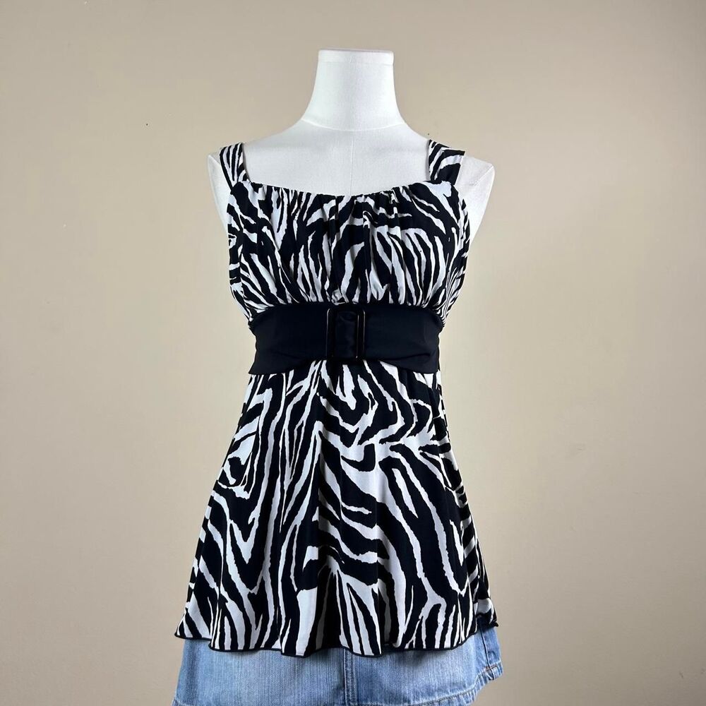 Iz Byer Y2K Zebra Tie Waist Tank Top
